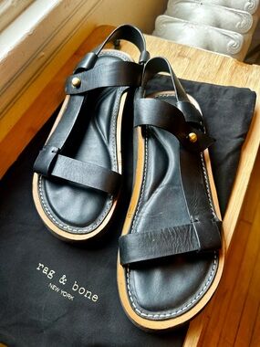 rag & bone Parker Strappy Sandals in Black Leather - Size 38.5 - Dust bag